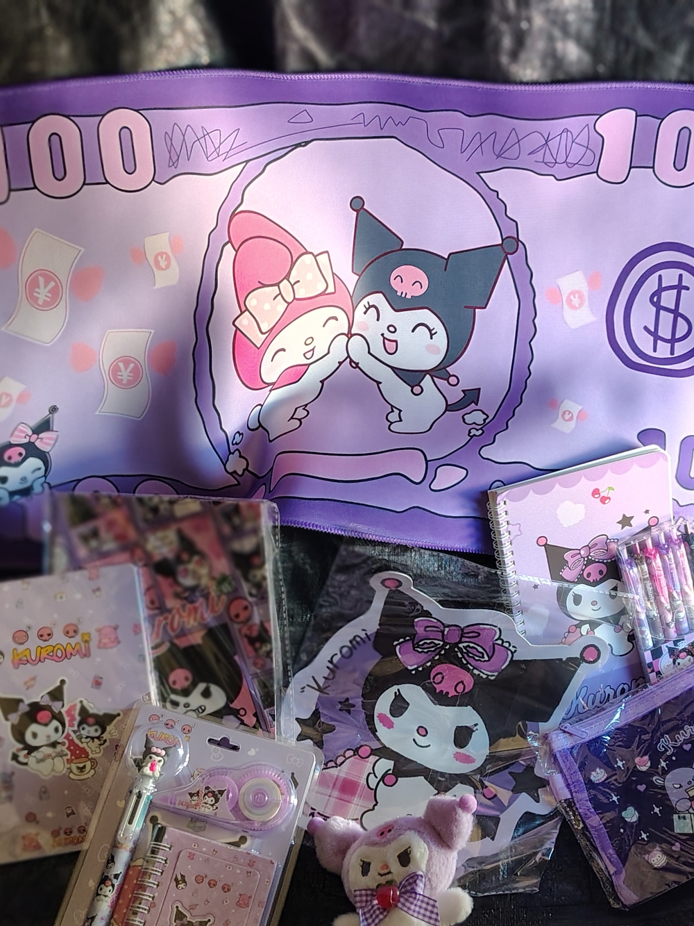 Sanrio Kuromi & My Melody Purple Plush and Stationery Bundle